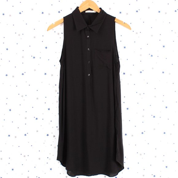 Black Sleeveless Henley Shirt Dress Tunic Top - Picture 6 of 7